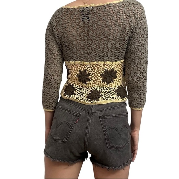 Y2K Vintage Crochet Top Knit Boho Fairy Festival Casual Floral Babydoll Small 15 - Picture 3 of 7
